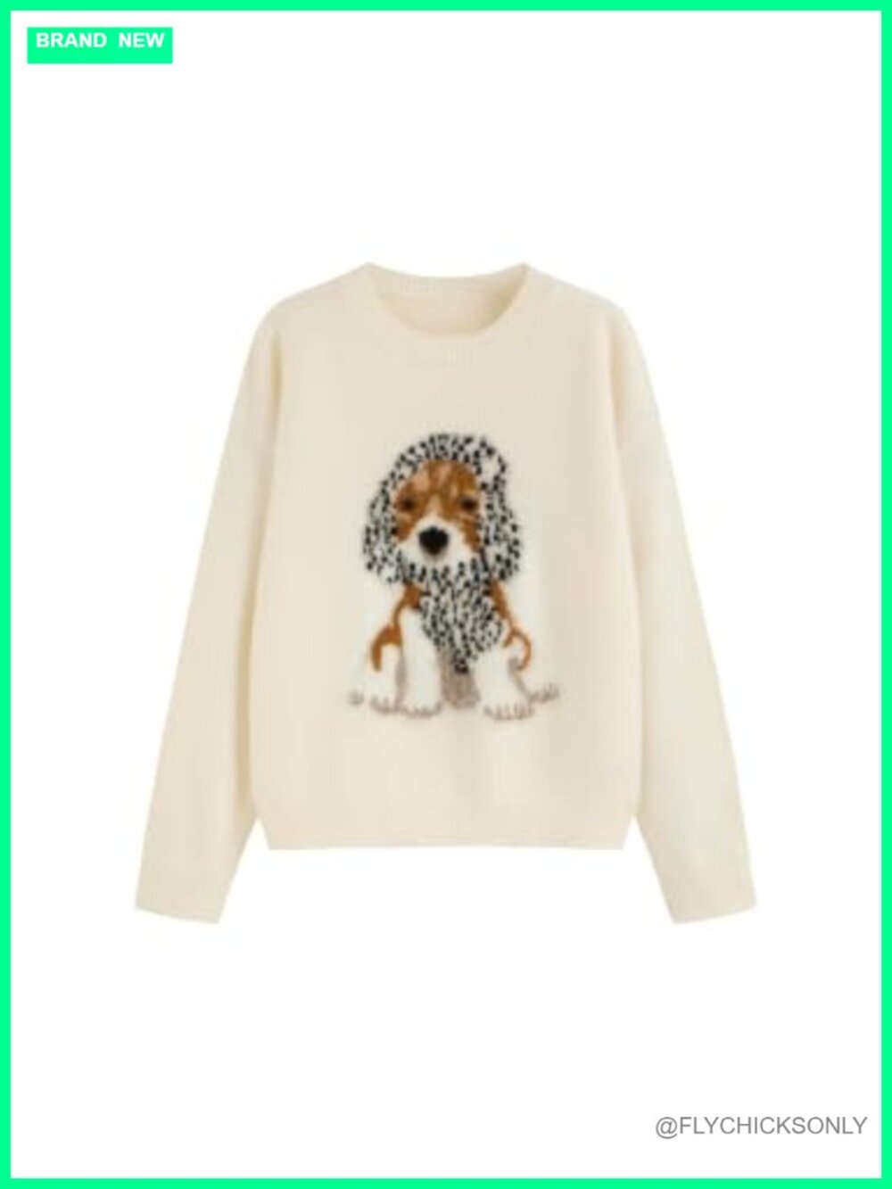 Oversized Cute Dog Graphic Knit Pullover Sweater Crew Neck Long Sleeve